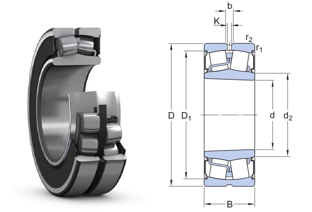 BS2-2215-2RSK/VT143 SKF, 75x130x38 mm Spherical roller bearing with tapered bore