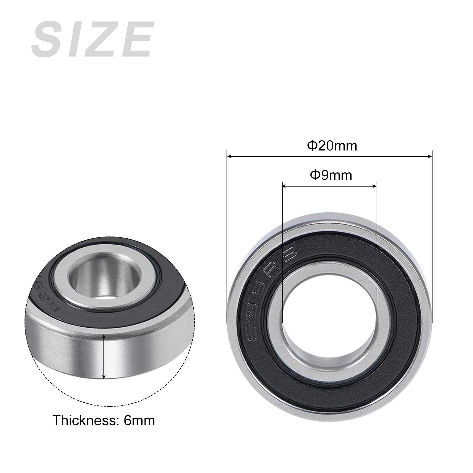 Bearings (699-2RS, 9mmx20mmx6mm) 2Pcs, Chromium Steel Double Sealed