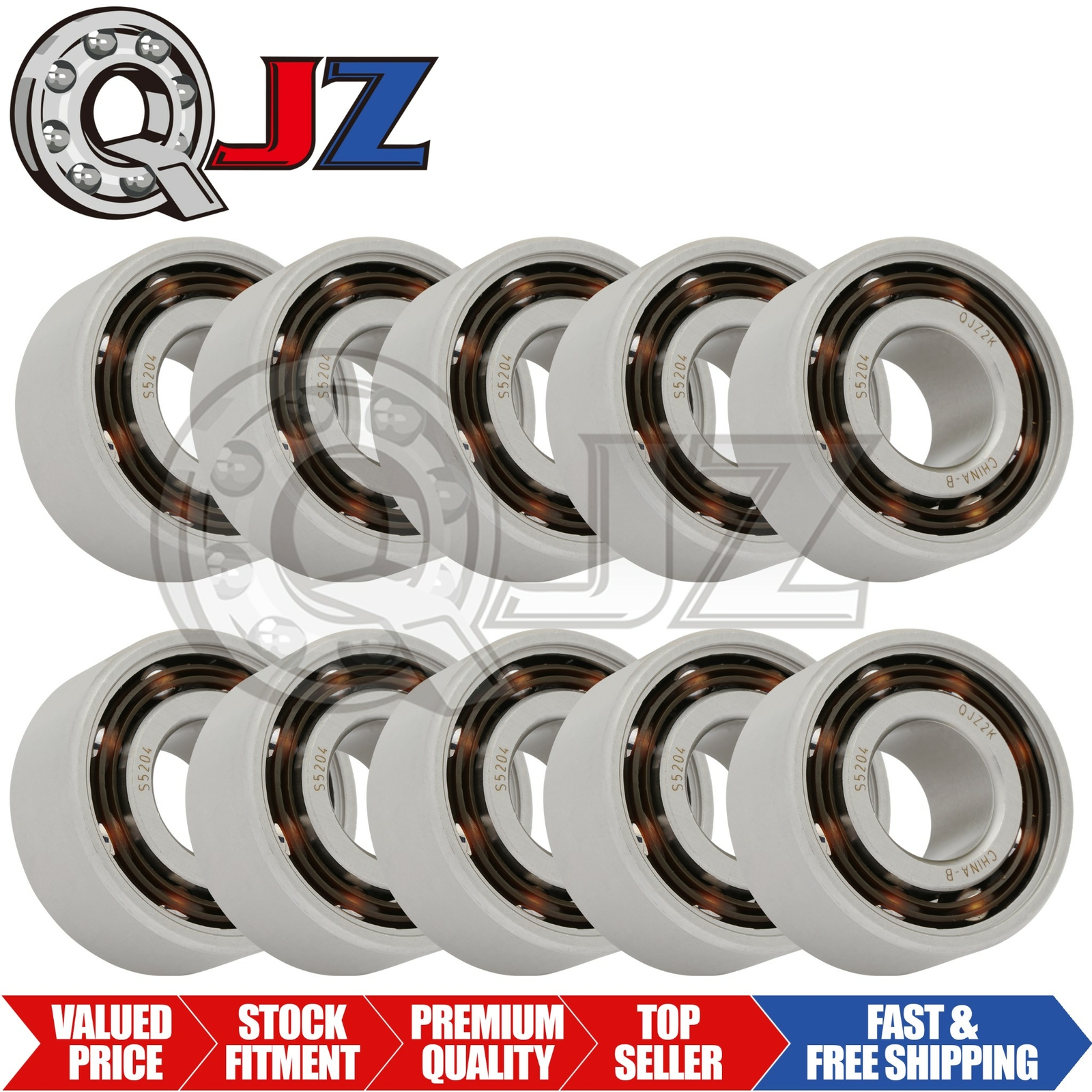 [10-Pack] SS5204-OPEN Ball Bearing 20 mm x 47 mm x 20.6 mm Open Stainless Steel