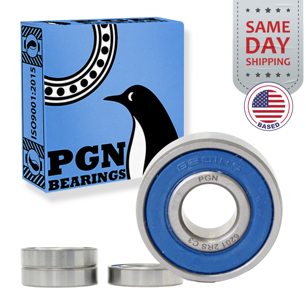 (4) 6201-2RS Premium Rubber Seal Ball Bearing C3 EMQ, 12x32x10, 6201 2RS 6201rs
