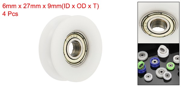 4Pcs Groove Nylon Plastic Guide Bearing 6x27x9mm Pulley Roller (White)