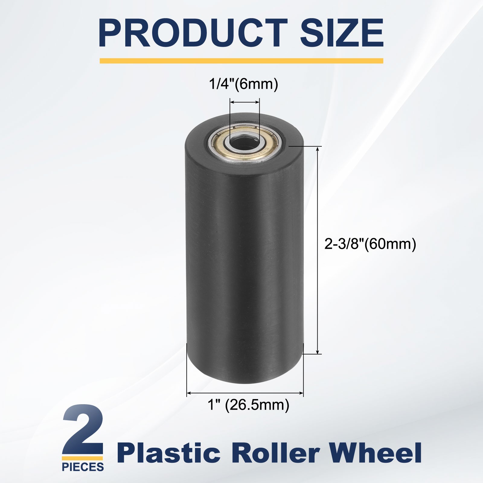 2 Pcs Plastic Roller Wheel with Bearings 1/4″ x 1″ x 2-3/8″ Bearing Pulley