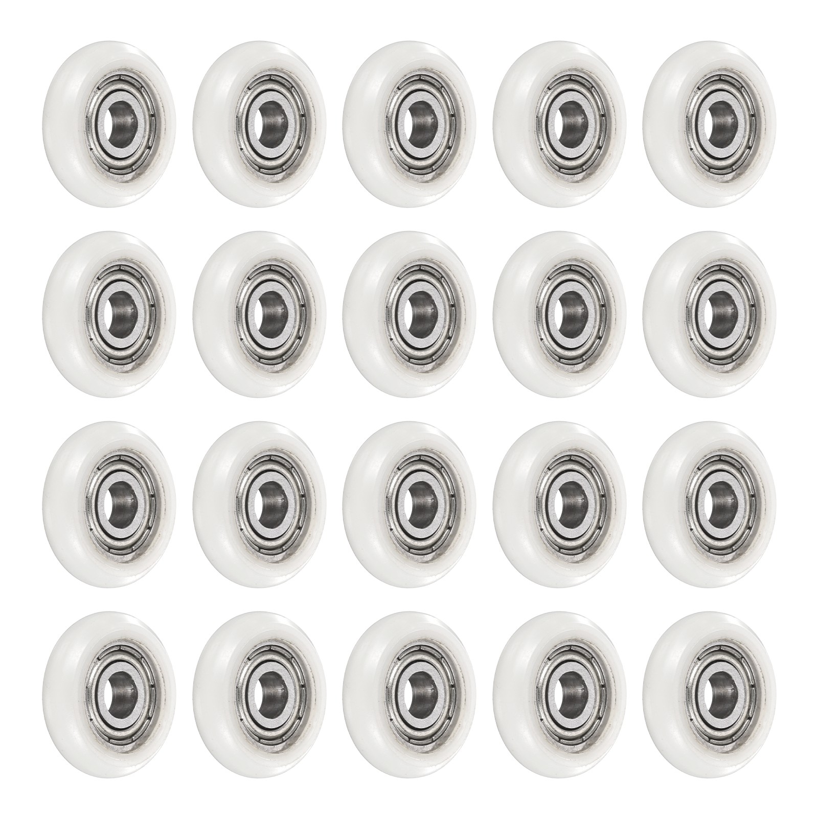 20Pcs 5×18.5x5mm Metal Shielded (GCr15) Chrome Steel Bearing+POM Guide, White