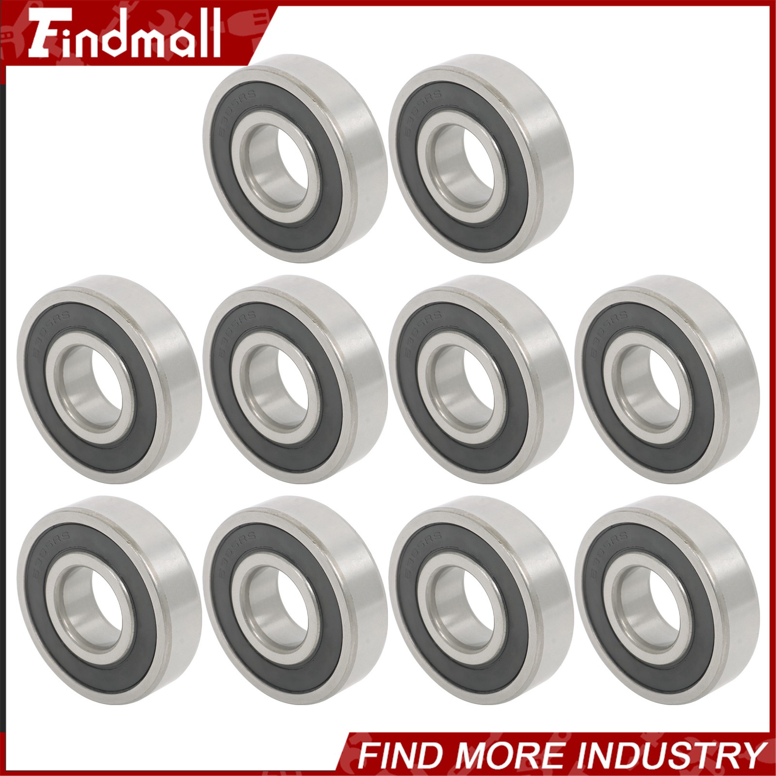 Findmall 6305-2RS C3 Ball Bearing 25x62x17mm 10 Pcs Premium Rubber Sealed