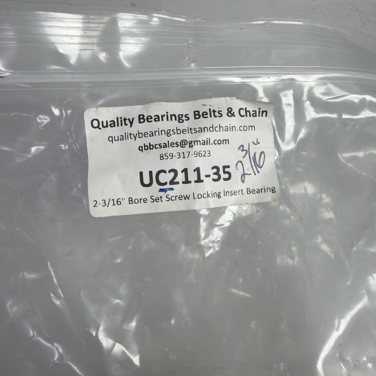 UC211-35 Insert Bearing 2-3/16″ Bore, Spherical OD, R3 Seal Set Screws Lube Hole