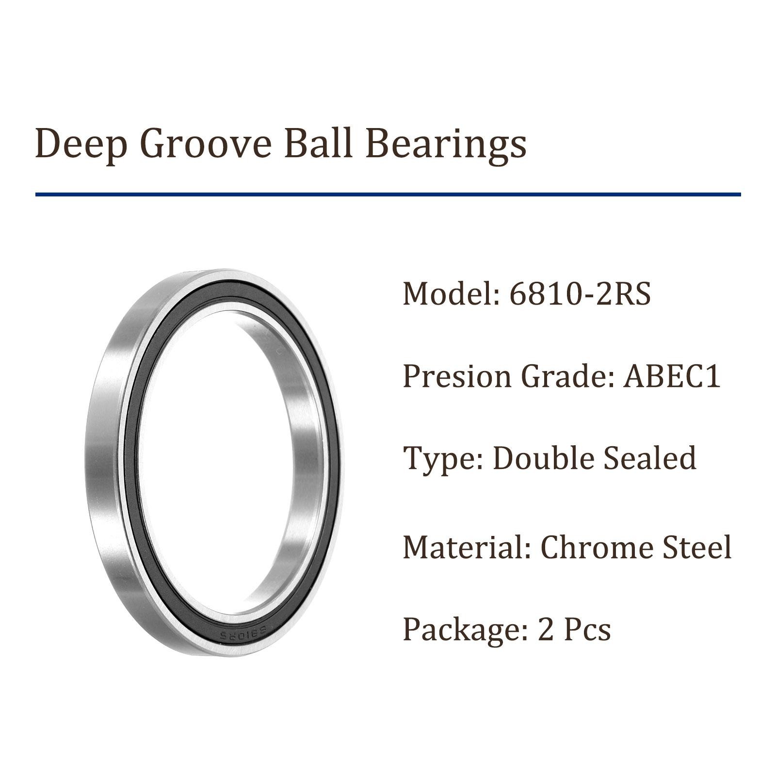 2pcs Deep Groove Ball Bearings 50x65x7mm Chrome Steel Balls Double Sealed ABEC1