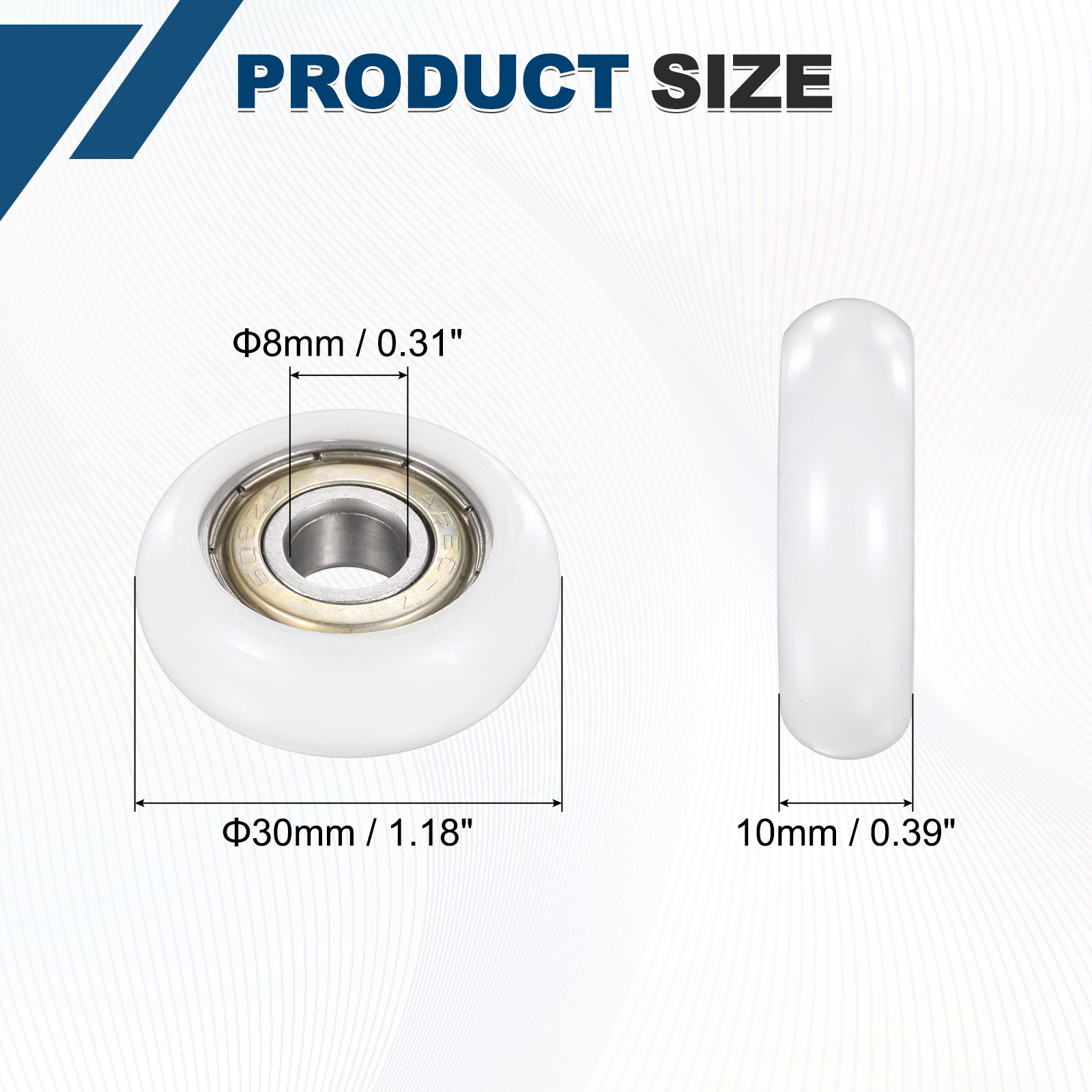 10Pcs 8x30x10mm Metal Shielded (GCr15) Chrome Steel Bearing+POM Guide, White