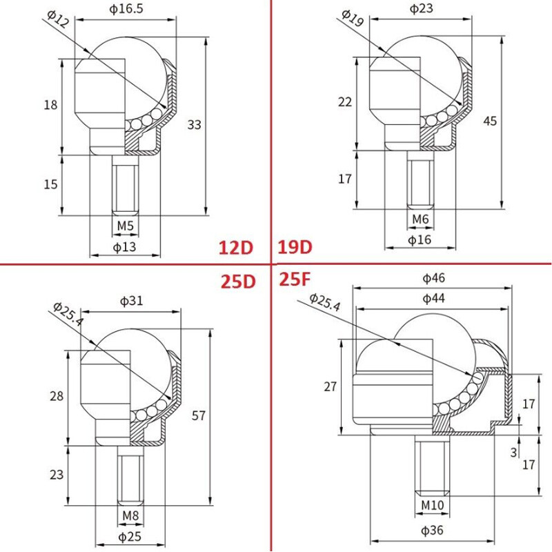 CY-12D CY-19D CY-25D CY-25F Ball Transfer Bearing M5 M6 M8 M10 Male Thread Bolt