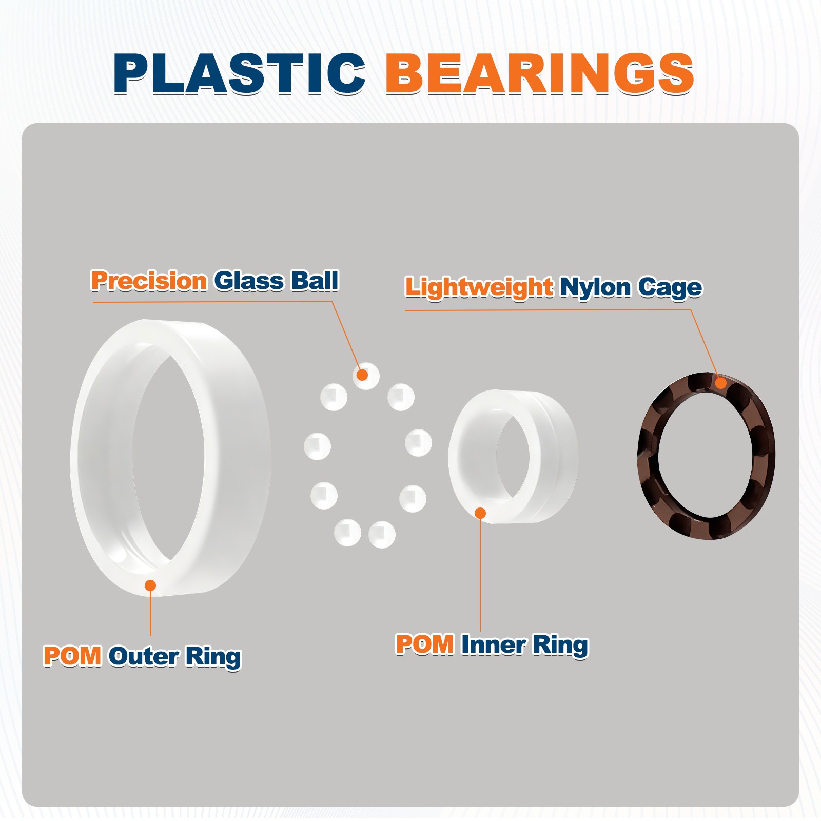 8 Pcs 3 x 9 x 3mm 603 POM Plastic Bearings Deep-Groove Ball Bearings