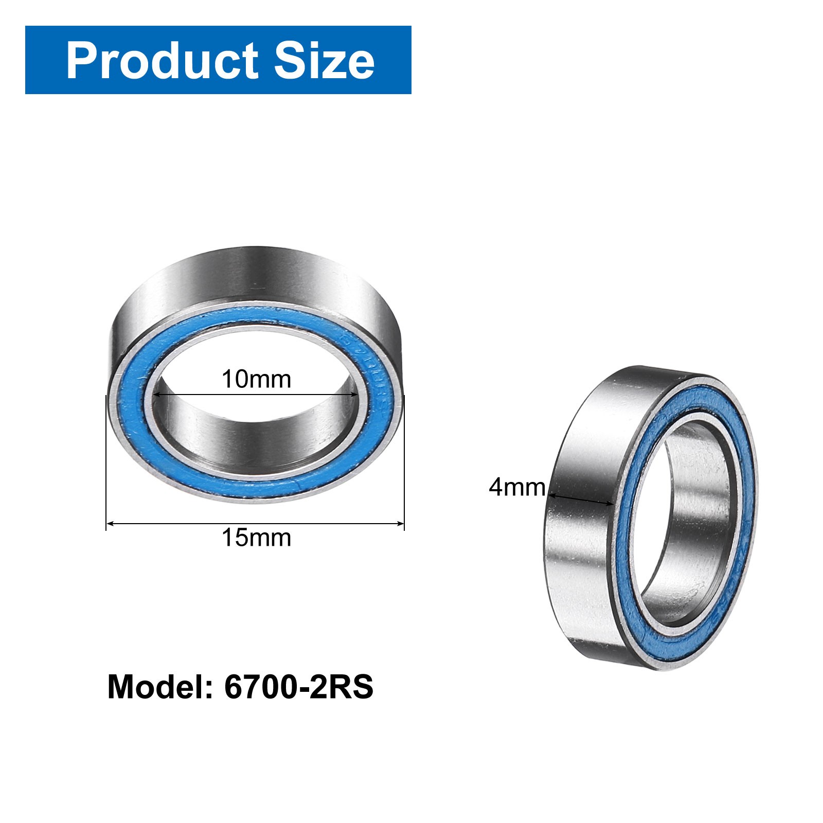 8 Pcs 6700-2RS Deep Groove Micro Bearing, 10x15x4mm Double Rubber Sealed
