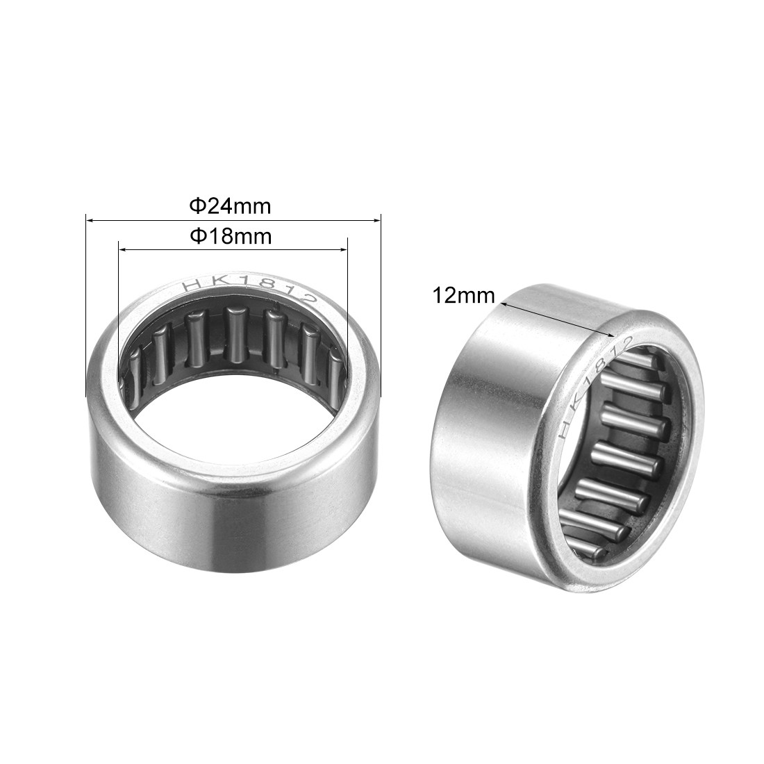 HK1812 Needle Roller Bearings 18mm x 24mm x 12mm Chrome Steel Open End 5pcs