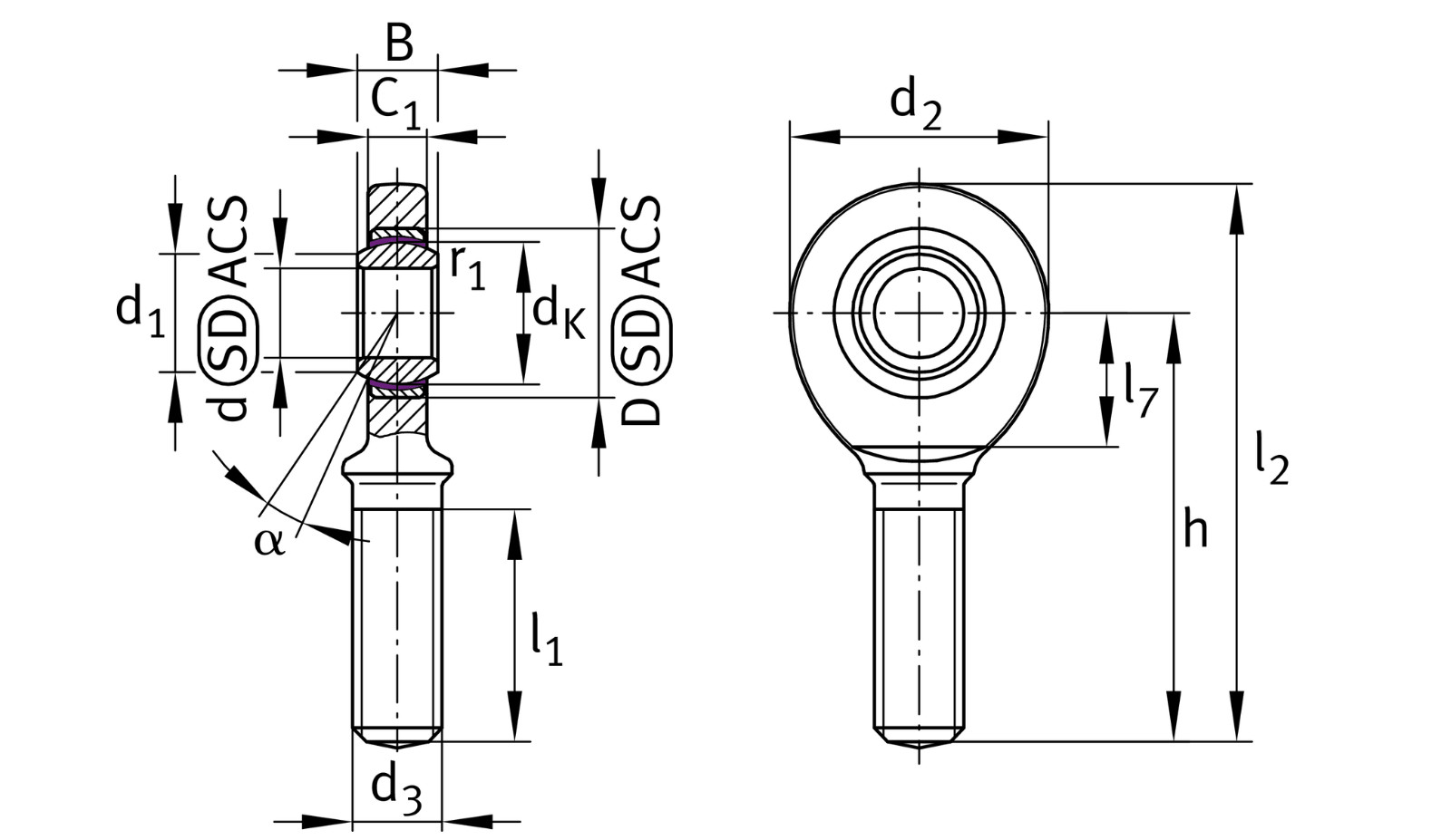 INA GAL25-UK 25 mm. bore Rod End with external Left hand thread (joint bearing)