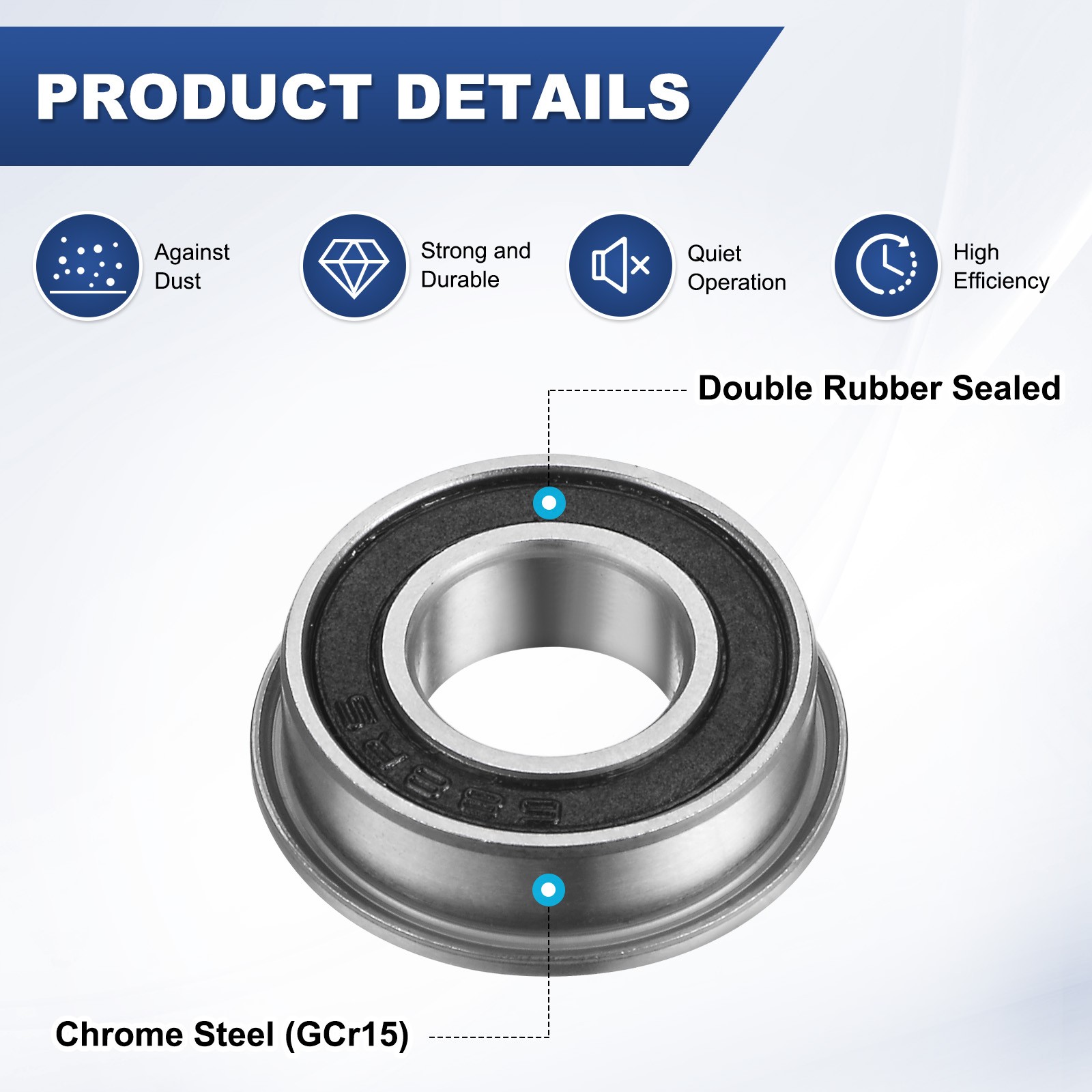4-Pack F688-2RS Flanged Ball Bearing, 8mm x 16mm x 5mm Rubber Sealed
