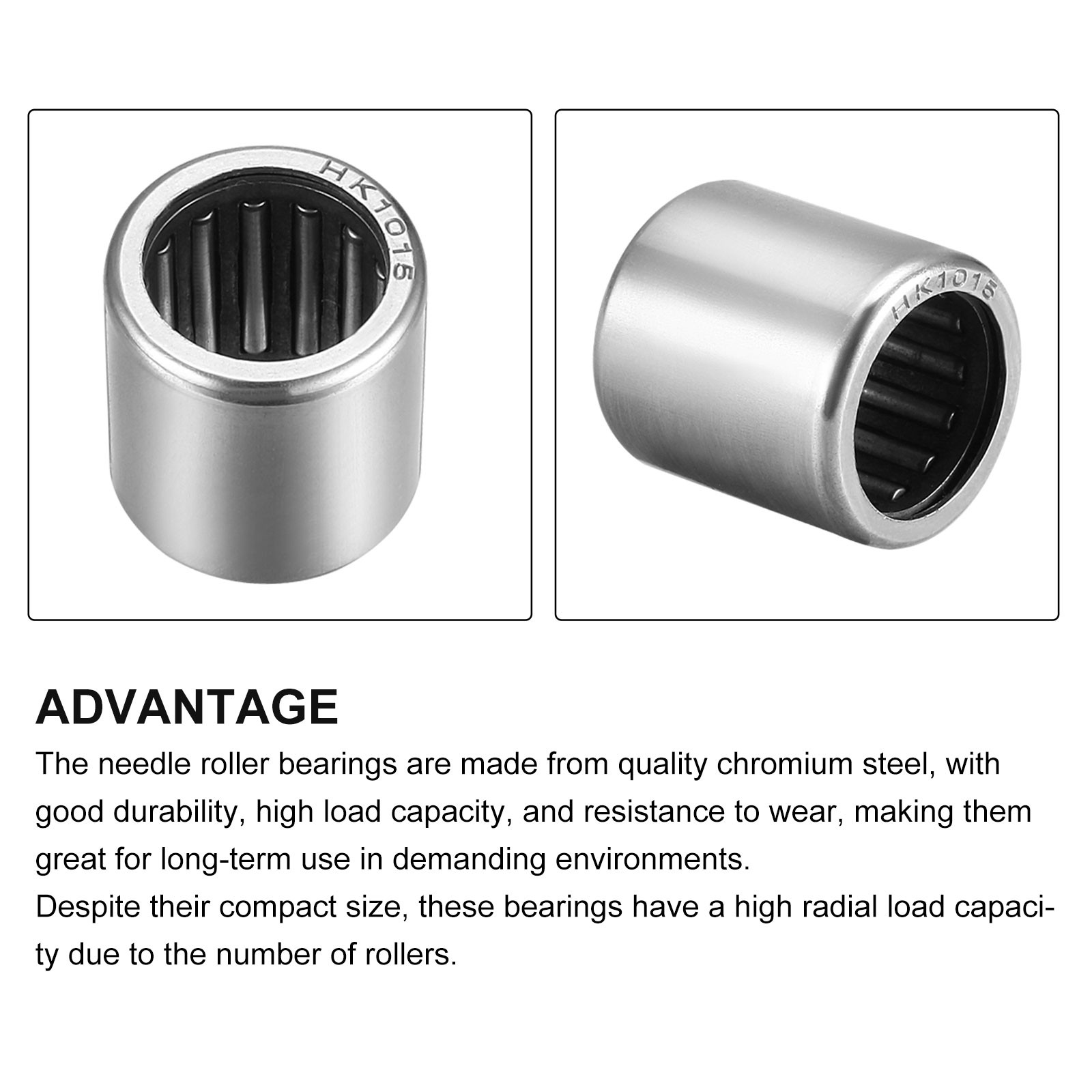 2Pack 10mm ID x 14mm OD 15mm Height HK1015 Needle Roller Bearings Chromium Steel