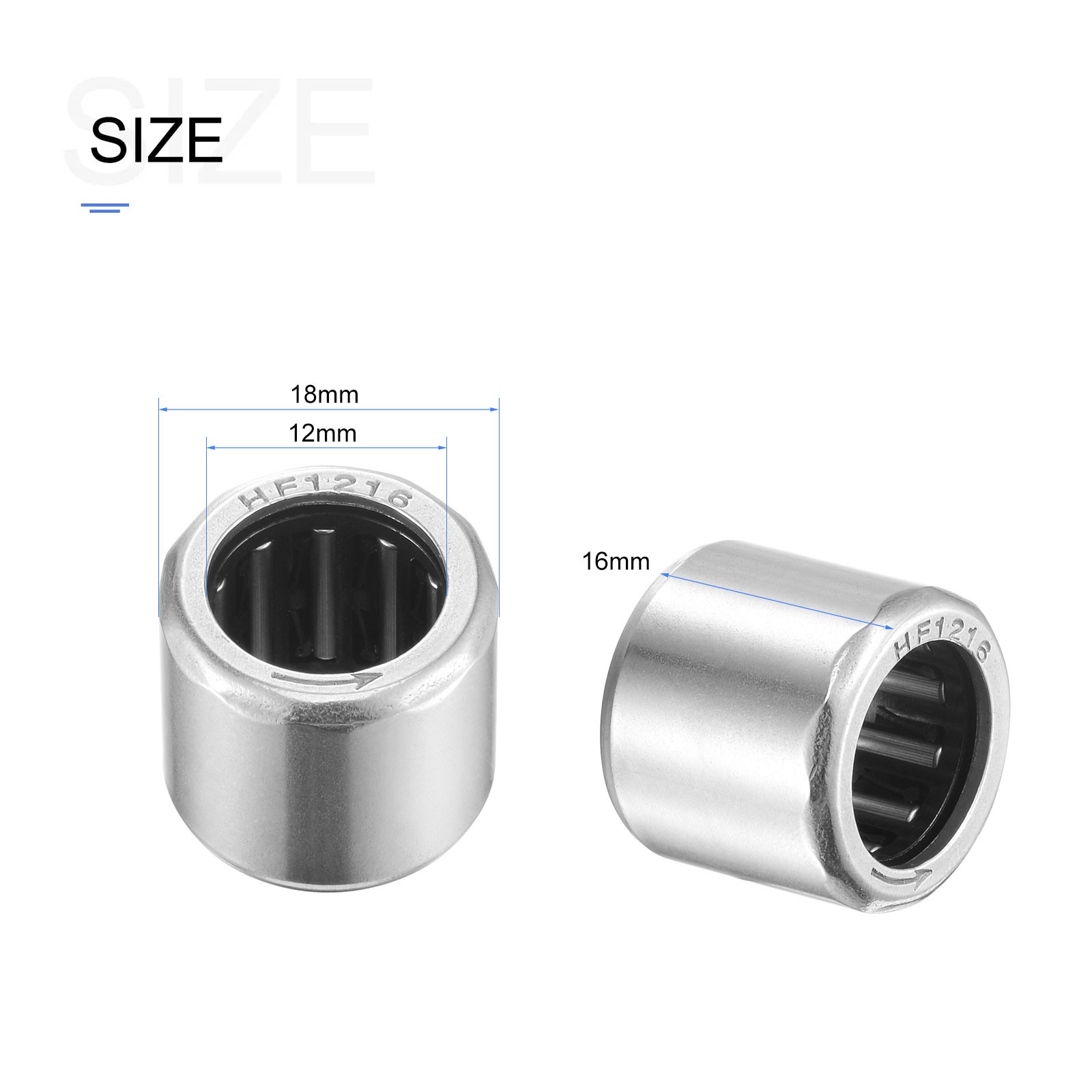 5Pack 12mmx18mmx16mm HF1216 Needle Roller Chromium Steel Open End Thrust Bearing