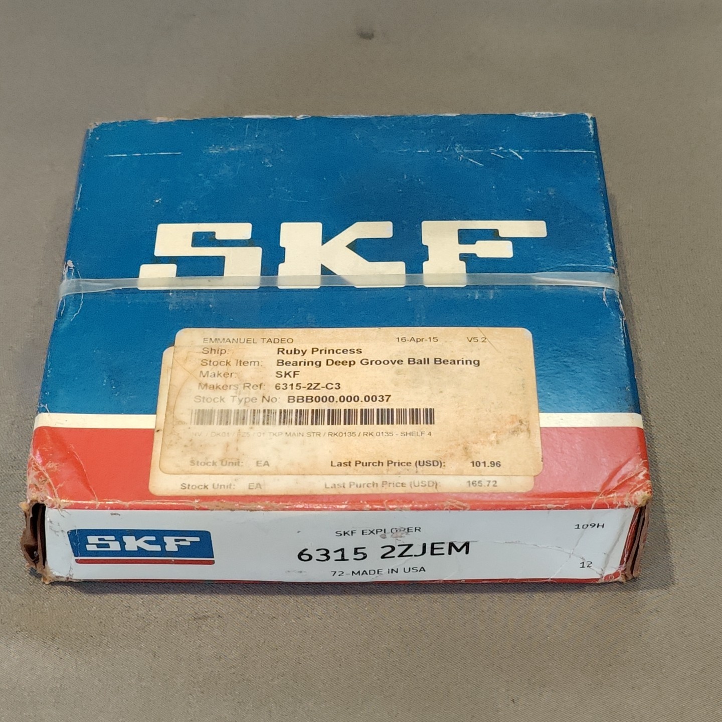 SKF 6315-2ZJEM Deep Groove Ball Bearing 75x160x37mm 6315-2Z/C3GJN