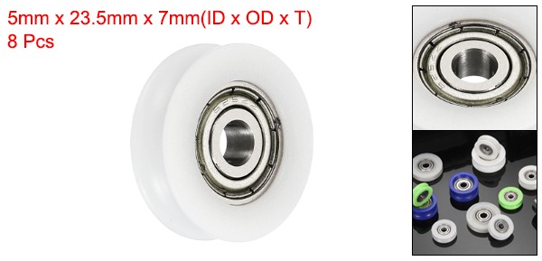8 Pcs White Groove Nylon Plastic Guide Bearing 5×23.5x7mm Pulley Roller