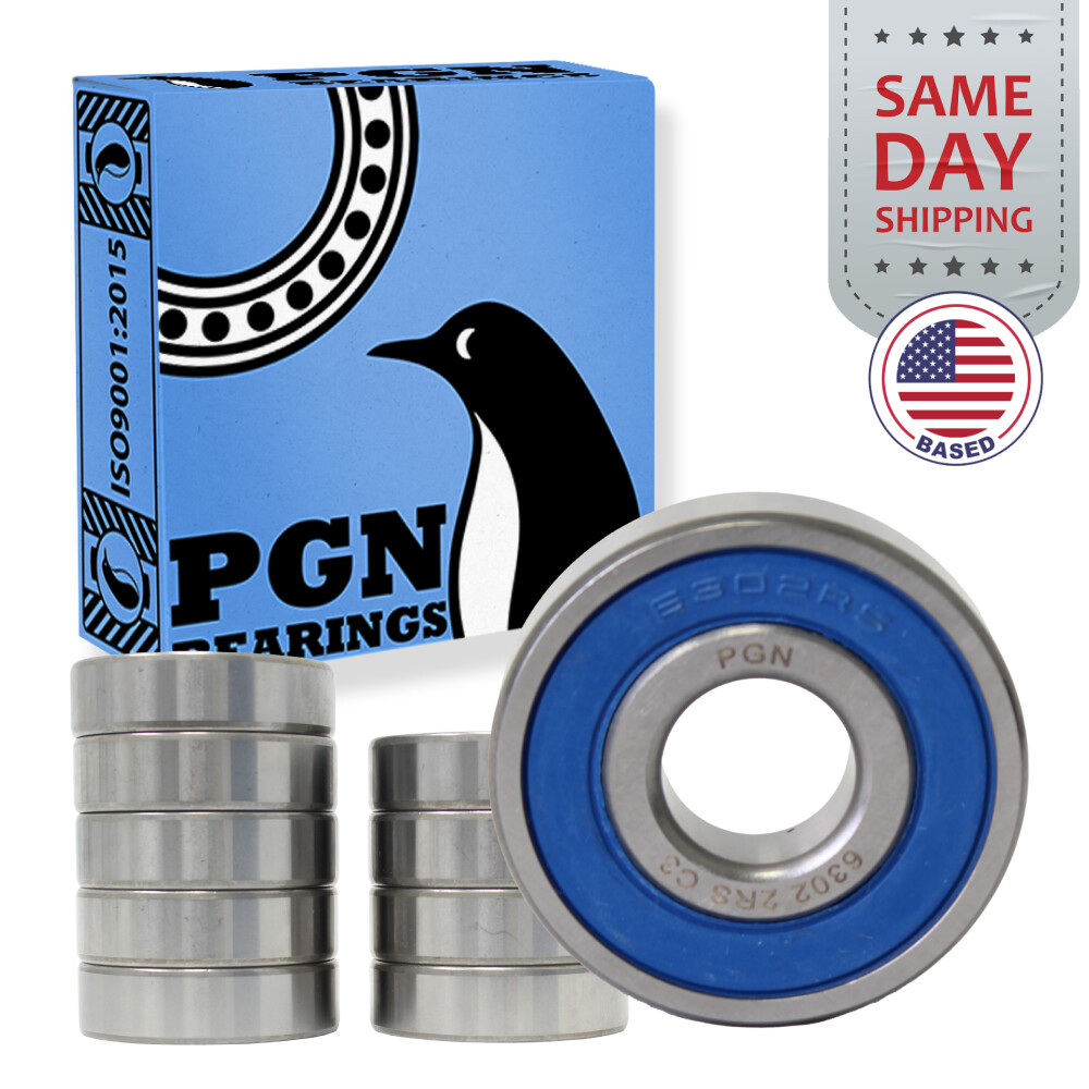 (10) 6302-2RS Premium Rubber Seal Ball Bearing C3 EMQ, 15x42x13, 6302 2RS 6302rs