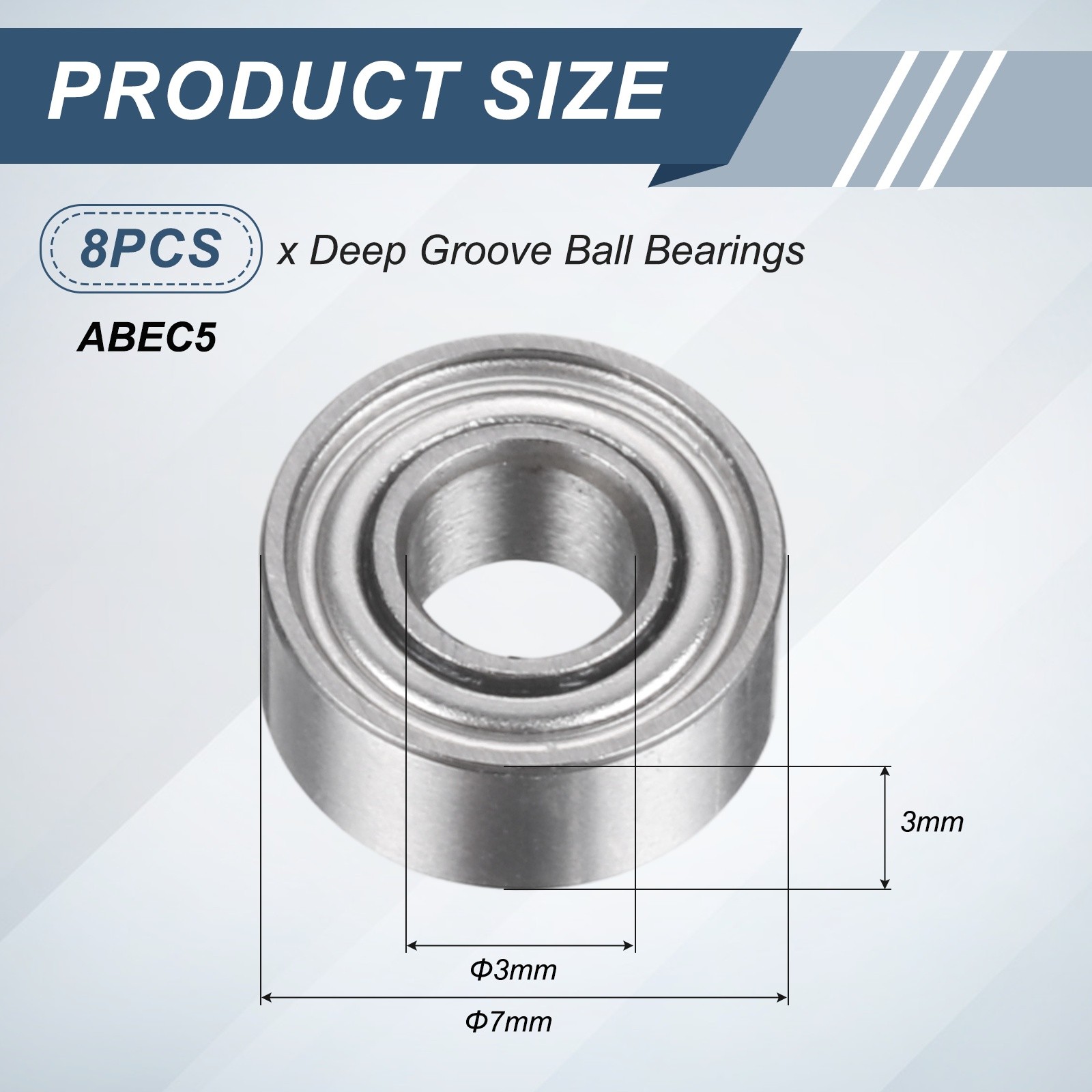 8Pcs 683ZZ 3mmx7mmx3mm Metal Shielded Deep Groove Ball Bearing, Silver