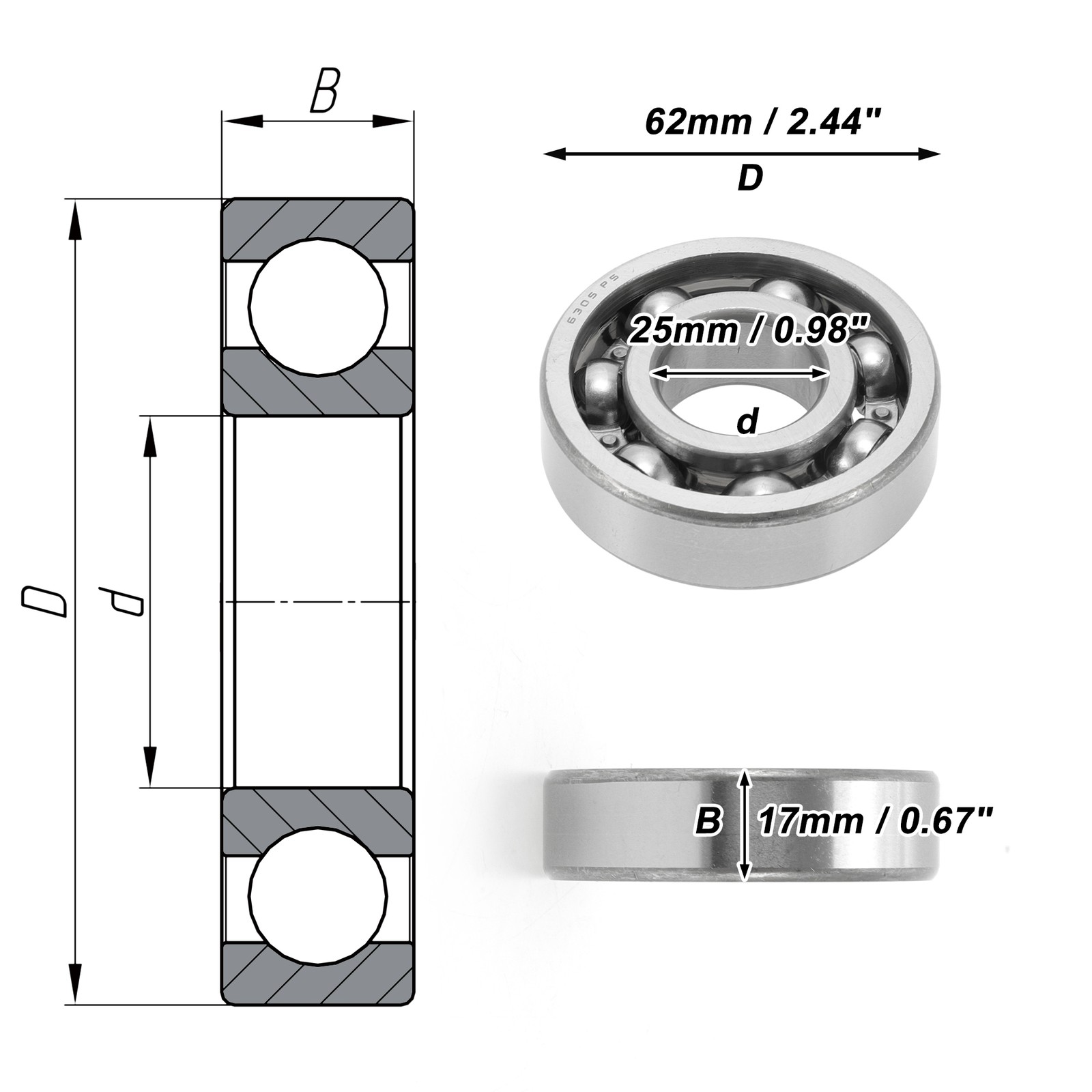 6305 & Deep Groove Ball Bearings 25x62x17mm 1 Pc Scooter Skateboard Wheel