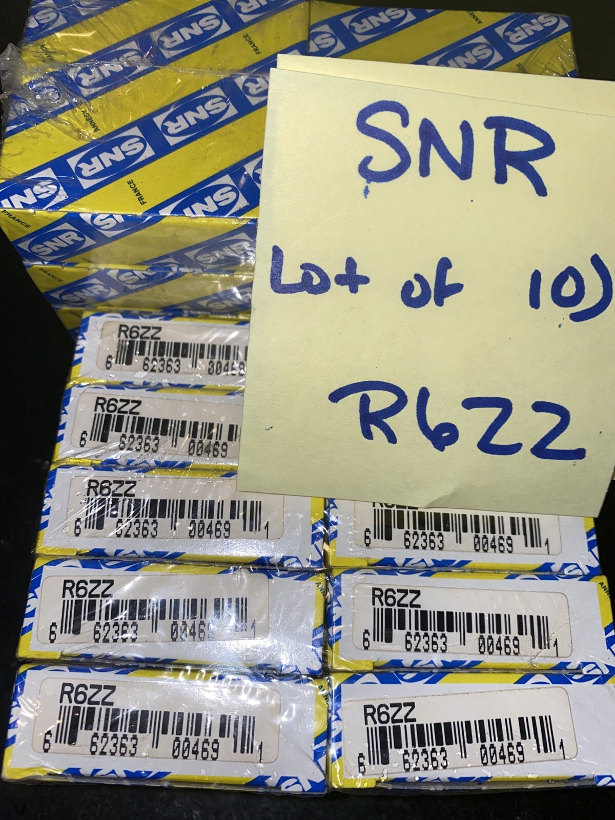 10 ) SNR R6ZZ Single Row Bearing, .2500″ ID, .625″ OD, .196″ Width Box Of 10