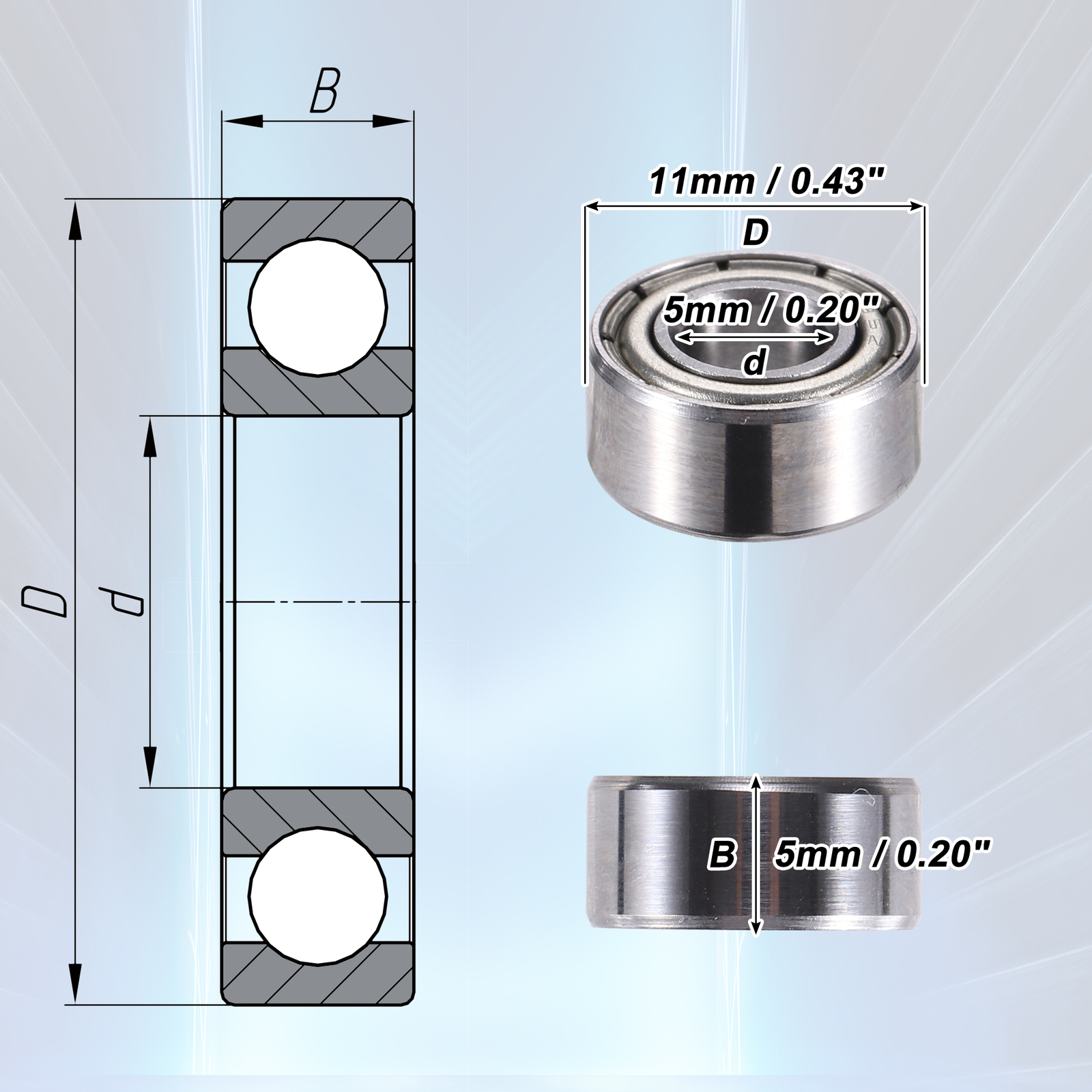 20pcs 685ZZ 5x11x5mm Double Metal Shield Single Row Deep Groove Ball Bearings