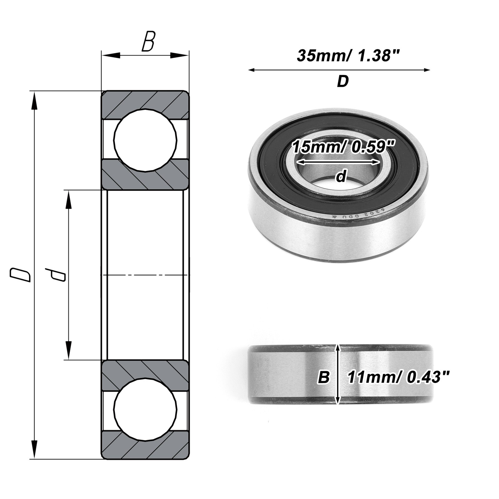6202DDU and ball bearings 15x35x11mm 1 piece wheel for scooter and skateboard