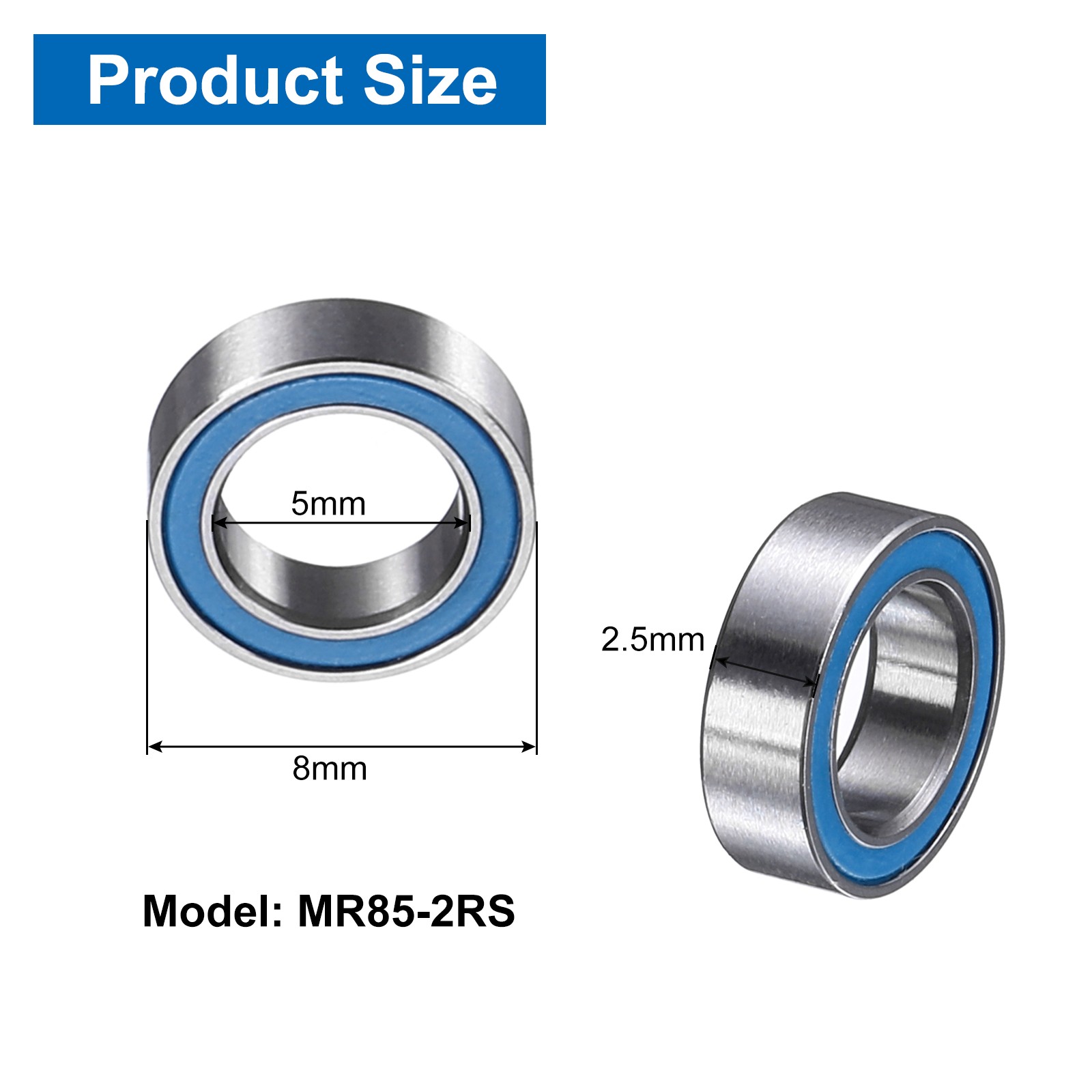 4 Pcs 5x8x2.5mm MR85-2RS Deep Groove Bearing Double Sealed Chrome Steel P5