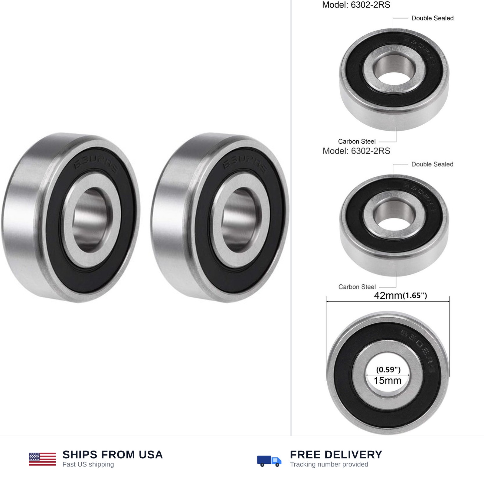6302-2RS Deep Groove Ball Bearings Fits DW708/716/717/718/DWS780(2Pcs) | N127…