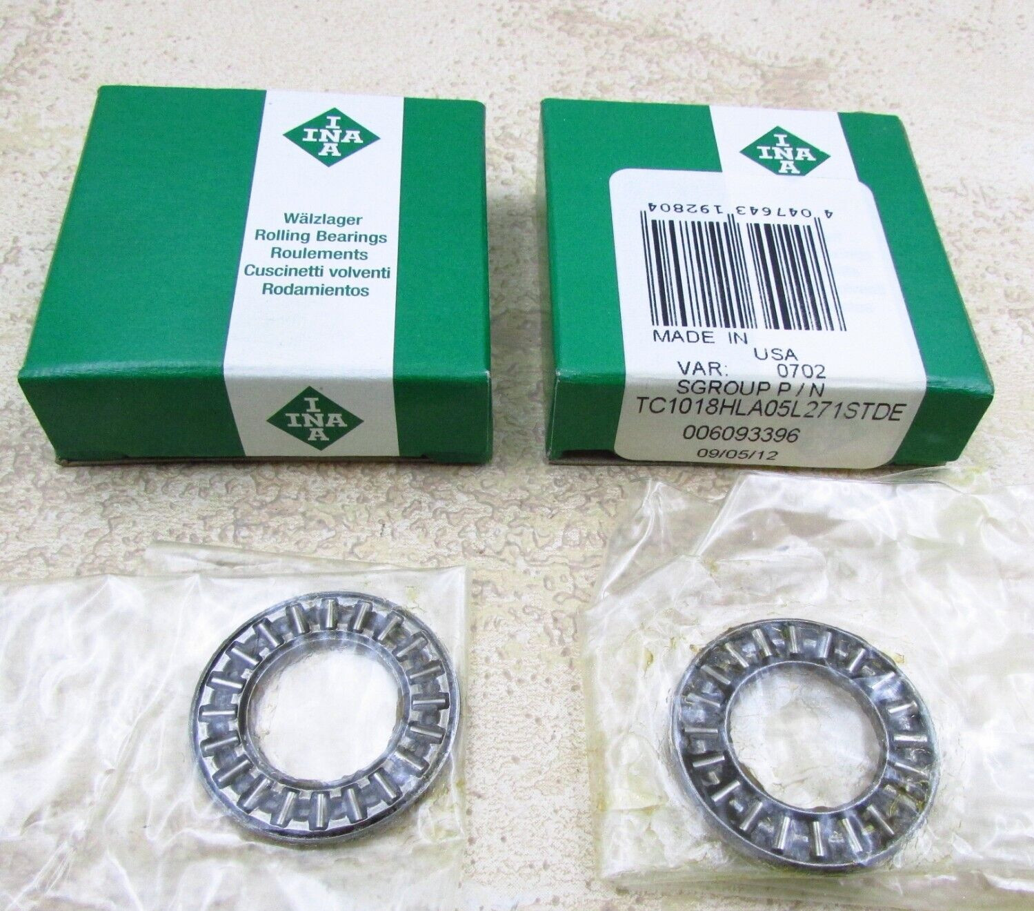 QTY 2 INA Needle Roller Thrust Bearing TC1018, 5/8″ Bore 1-1/8″ OD 0.078 Height