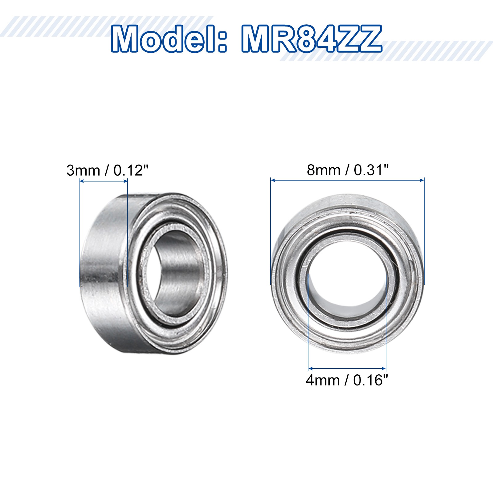 8Pcs MR84ZZ Deep Groove Ball Bearings, 4mm ID 8mm OD 3mm Width Bearing