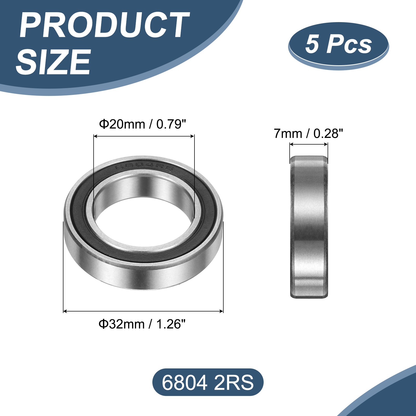 5 Pcs 20 x 32 x 7mm 6804 2RS Deep Groove Ball Bearings ABEC5 Bearings