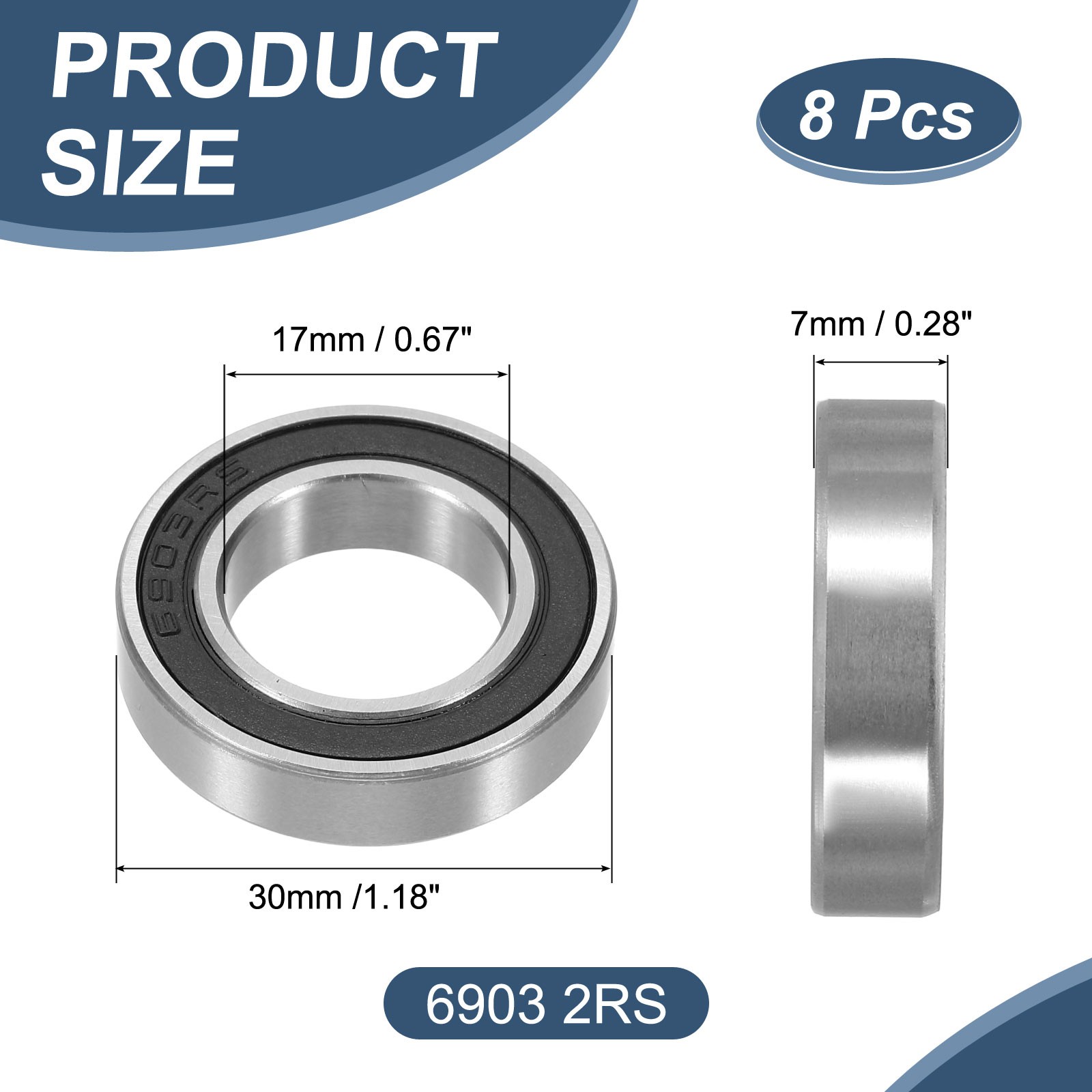 8 Pack 17 x 30 x 7mm 6903 2RS Deep Groove Ball Bearings ABEC5