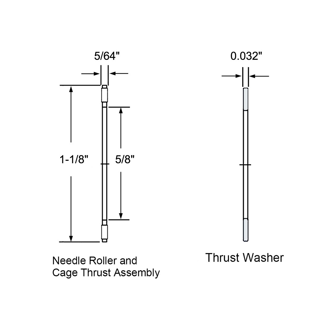 2 Pcs 5/8 x 1-1/8 x 5/64-inch Thrust Needle Roller Bearings with Washer,NTA1018