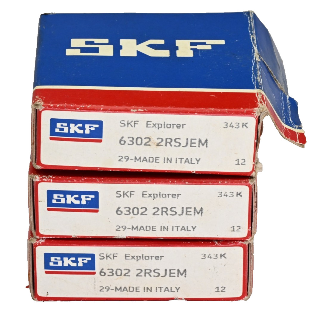 Lof of 3x SKF 6302 2RSJEM Ball Bearing 15 mm ID, 42 mm OD, 13 mm