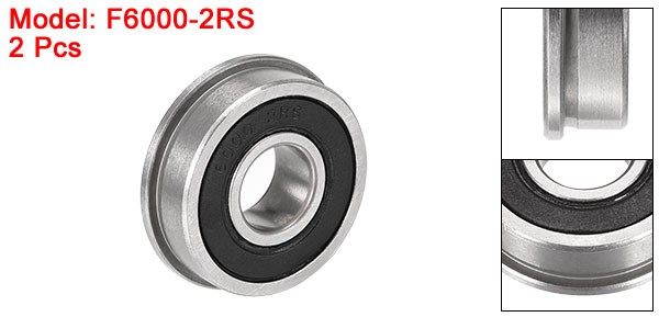 F6000-2RS Flange Ball Bearing 10x26x8mm Double Sealed Chrome Steel Bearing 2pcs
