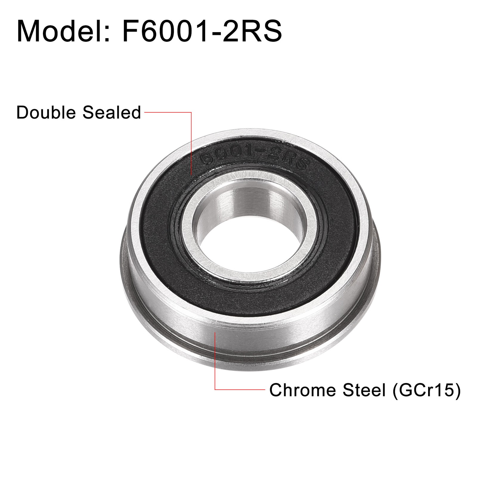 F6001-2RS Flange Ball Bearing 12x28x8mm Double Sealed Chrome Steel Bearing 4Set