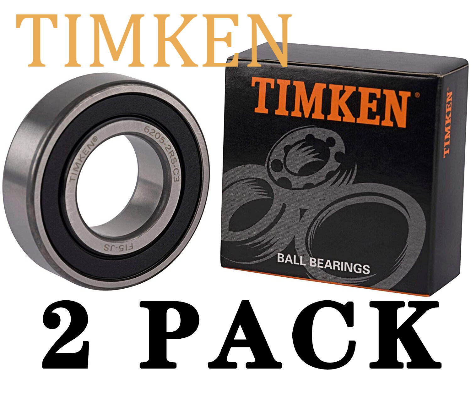 NEW 2PACK 6205-2RS C3 TIMKEN 25X52X15MM Clearance Double Rubber Seal Bearings