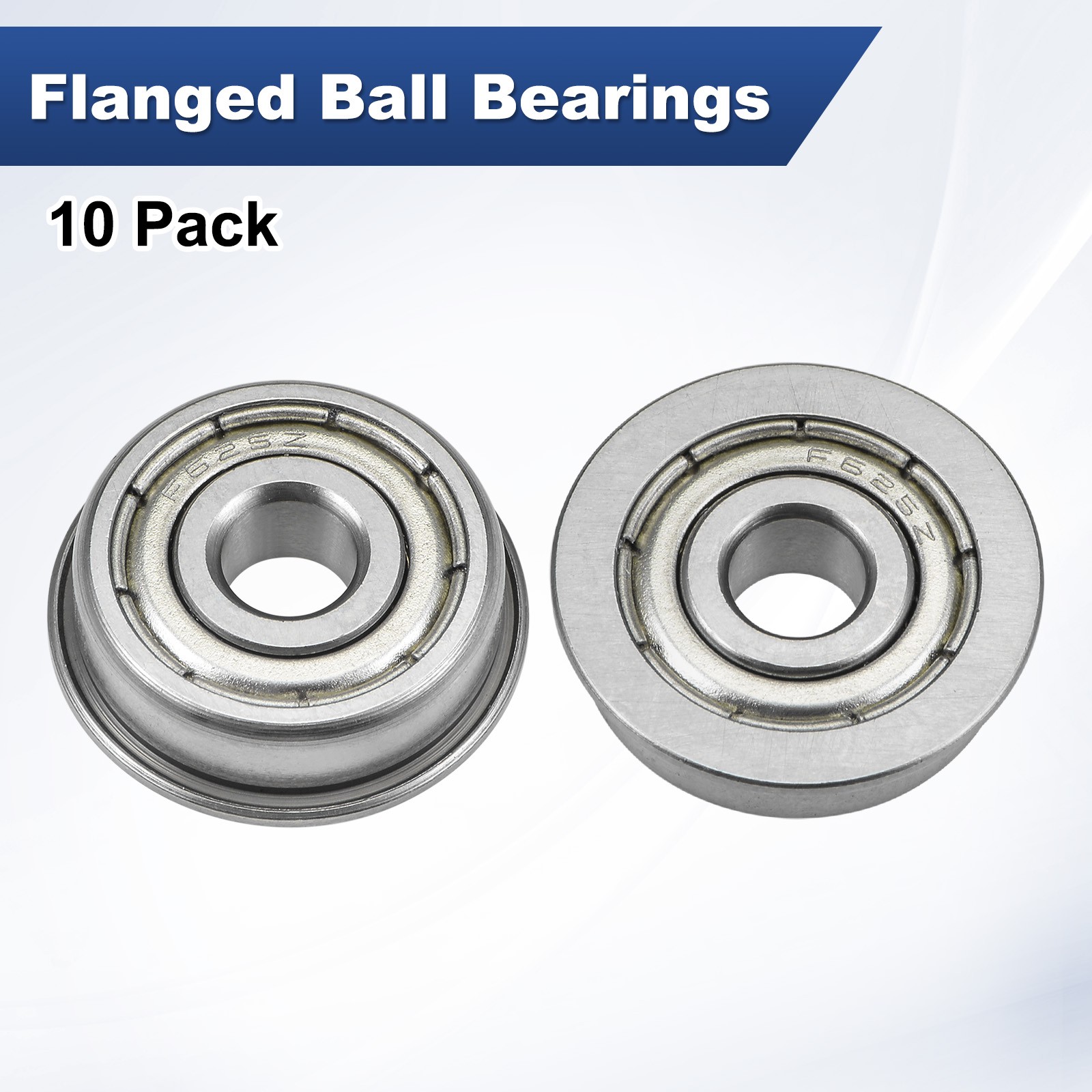 10-Pack F625ZZ Flanged Ball Bearing, 5x16x5mm Metal Sealed Chrome Steel