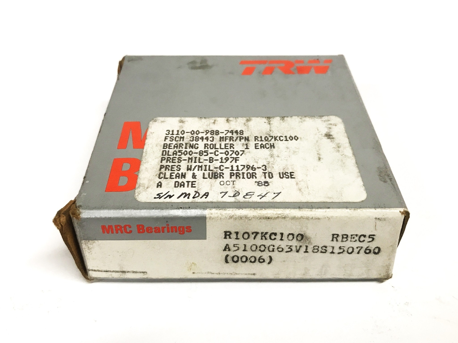 TRW/MRC Cylindrical Roller Bearing R107KC100-RBEC5 NOS