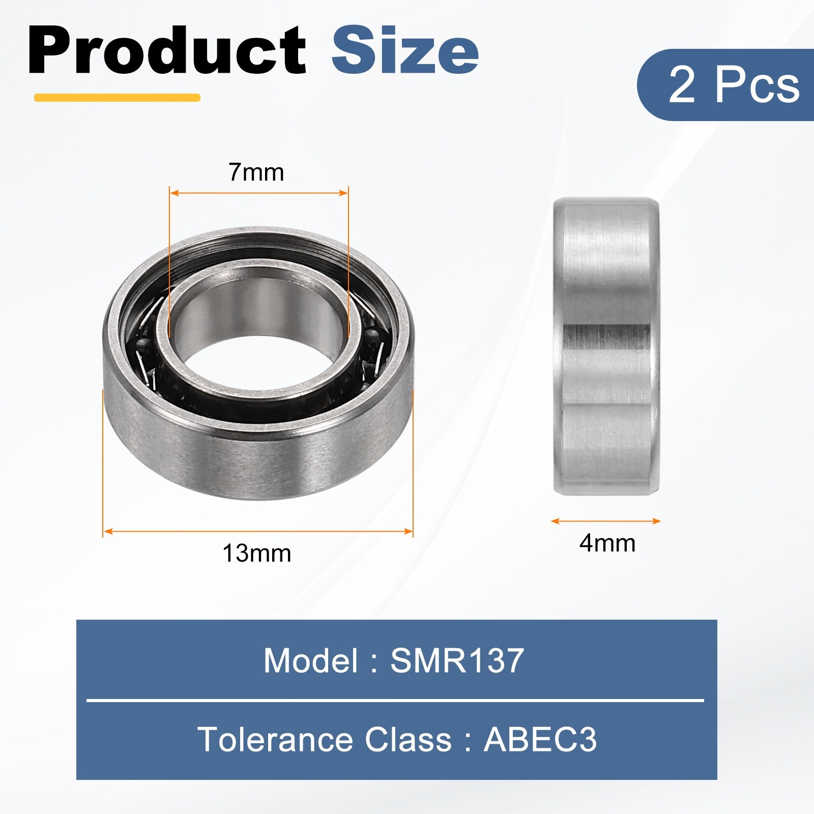 2Pcs SMR137 Hybrid Ceramic Ball Bearing, ABEC3 4mm Stainless Steel Bearing