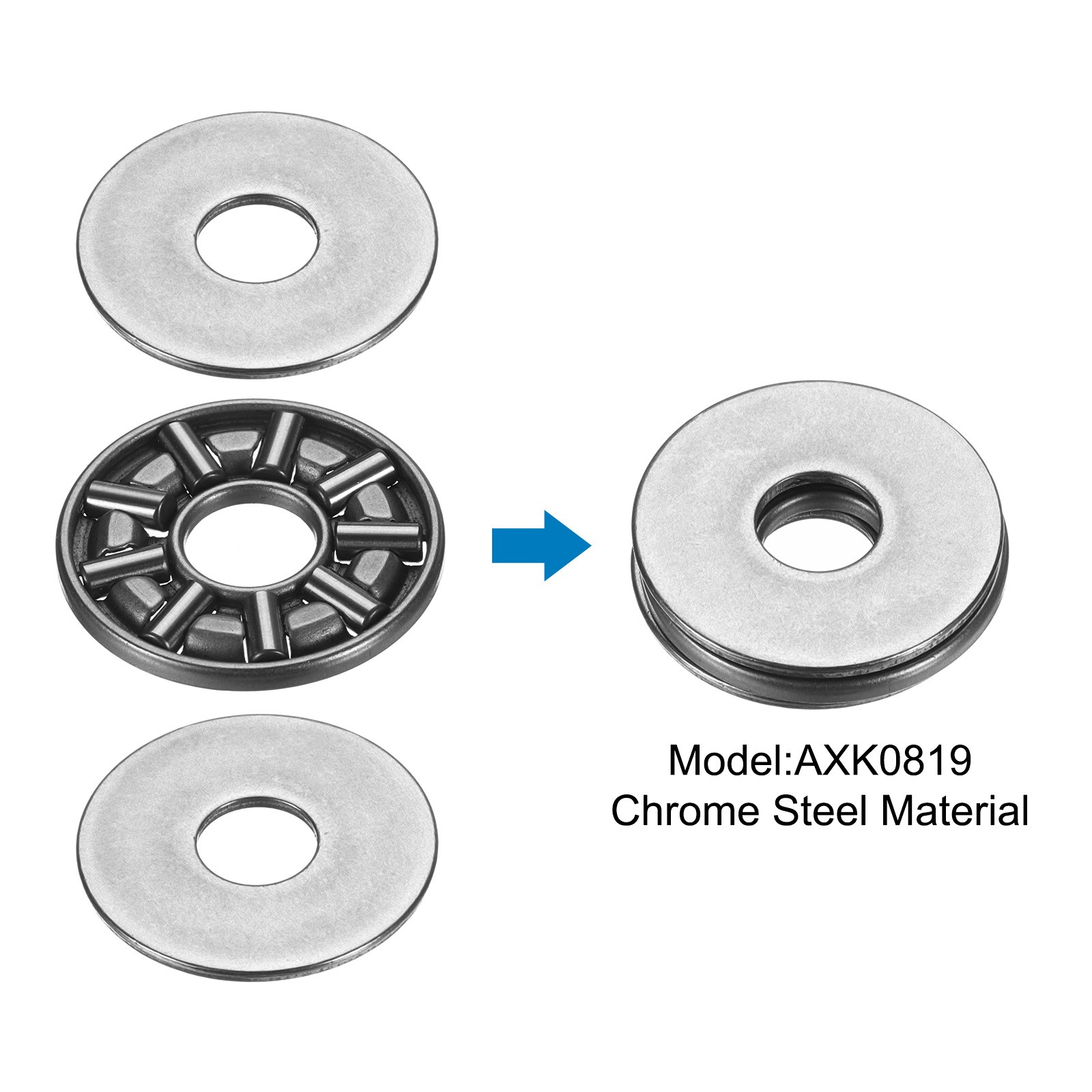 4 Sets AXK0819+2AS Thrust Needle Roller Bearings 8x19x4mm, P5 (ABEC 5)