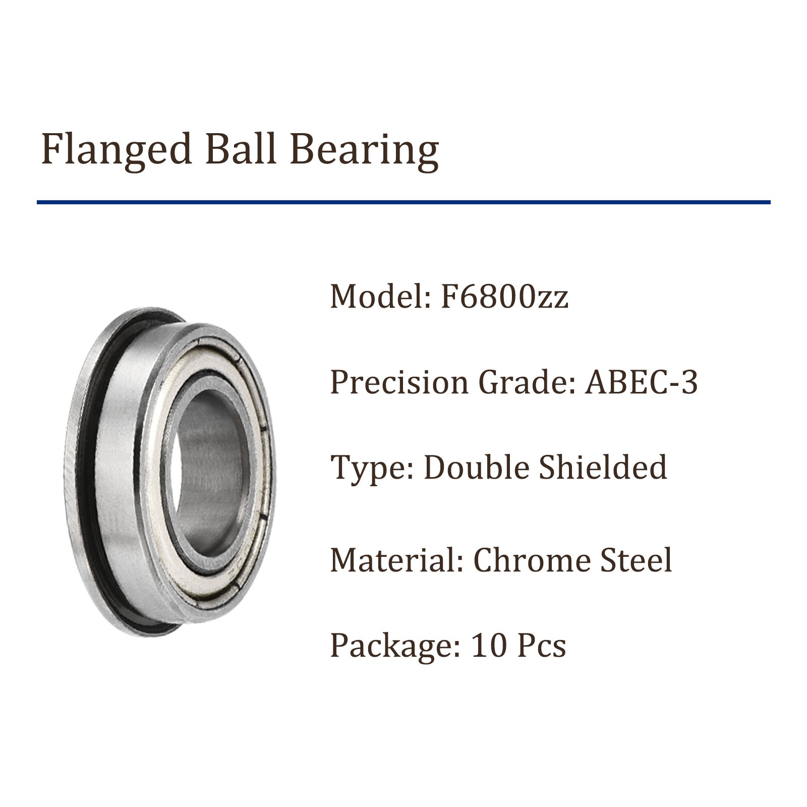 10pcs F6800zz Flanged Ball Bearing Replacement Wheel Bearings ABEC-3