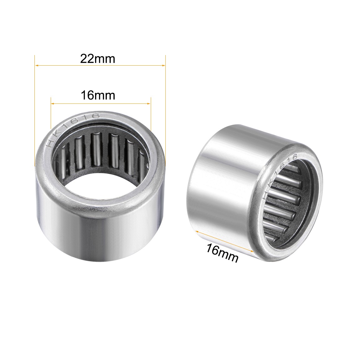 HK1616 Drawn Cup Needle Roller Bearings 16mm Bore, 22mm OD, 16mm Width 2pcs