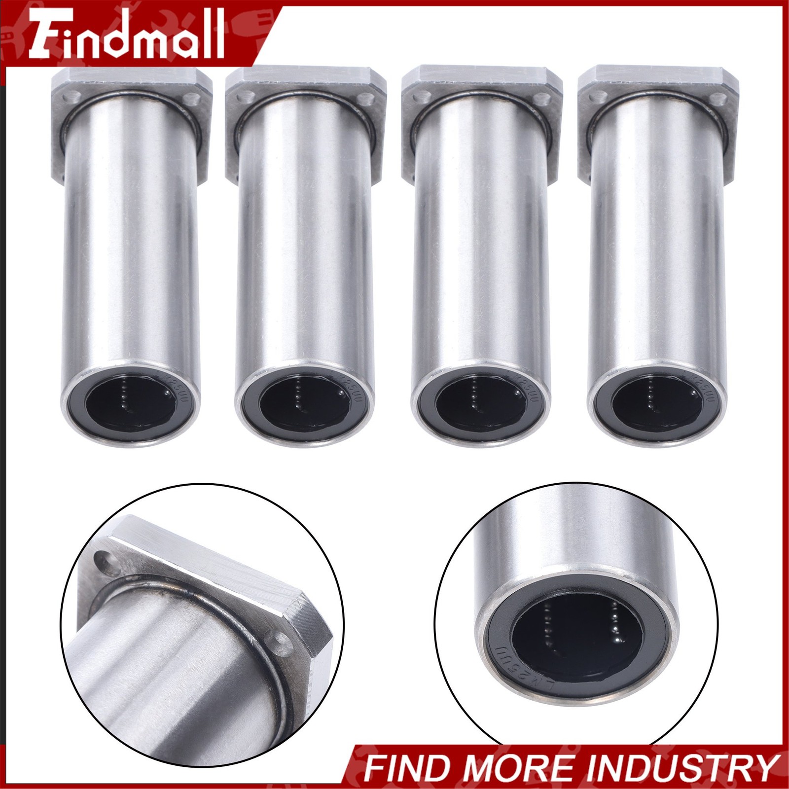 Findmall Steel Cage LMK25UU Linear Bearing 25x40x59mm Square Flange for CNC