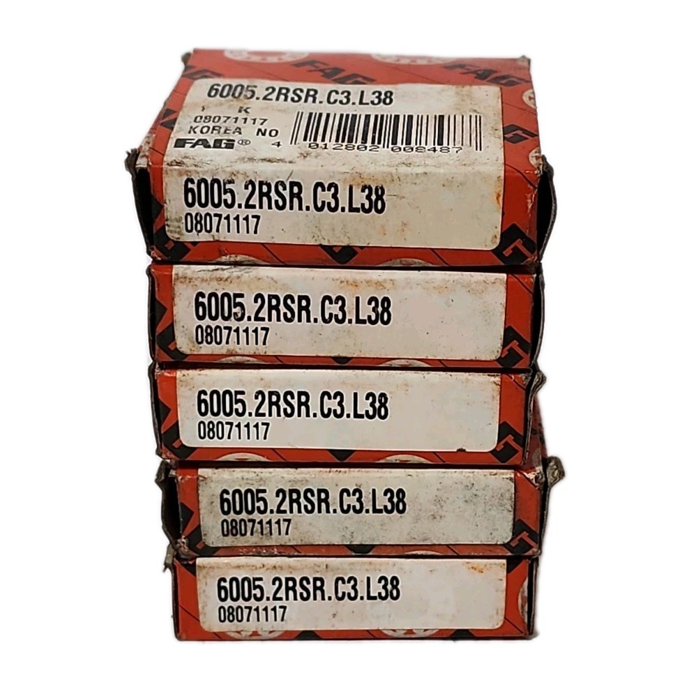 FAG 6005-2RSR-C3-L38 Deep Groove Ball Bearing 25x47x12mm – Lot of 5 – NEW