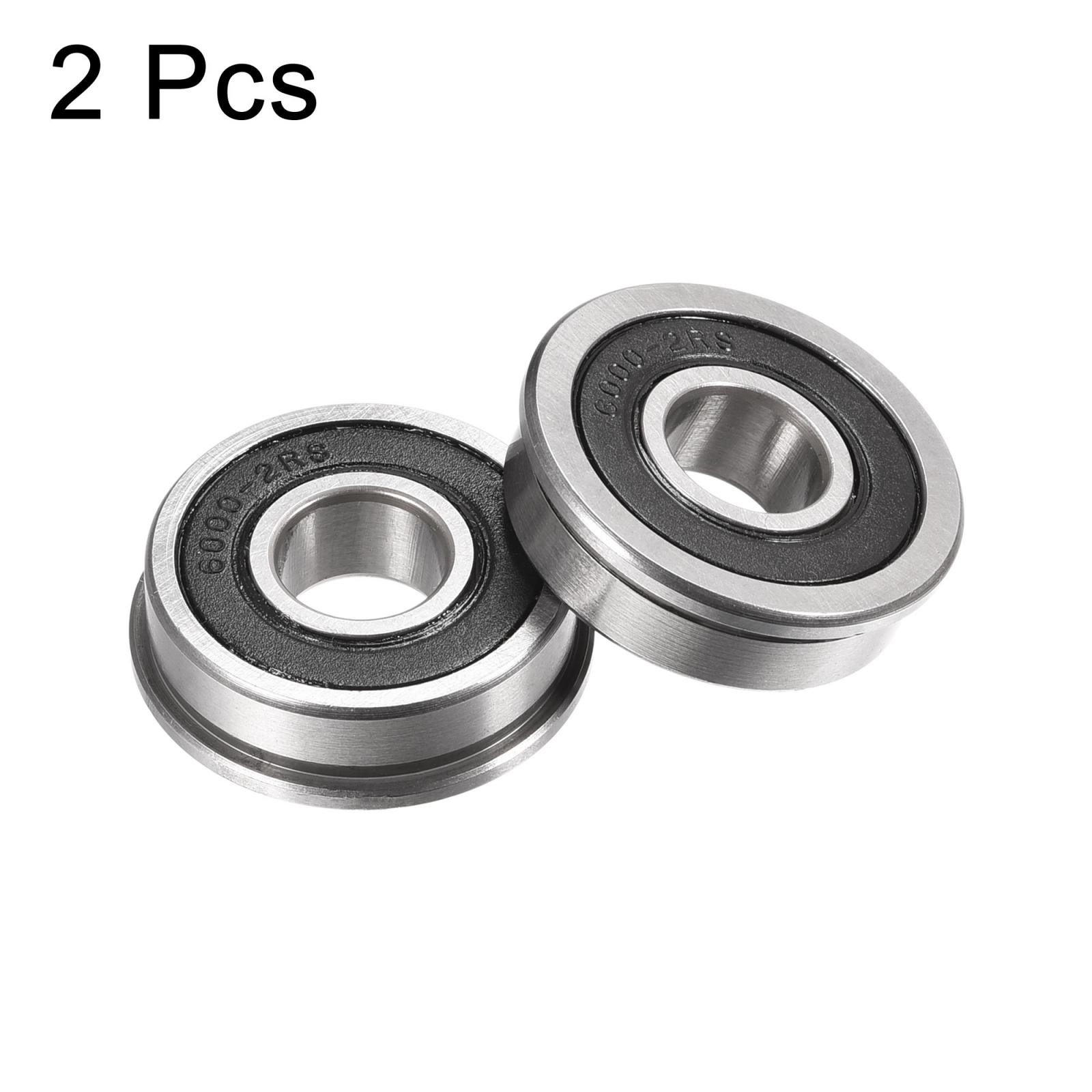 F6000-2RS Flange Ball Bearing 10x26x8mm Double Sealed Chrome Steel Bearing 2pcs