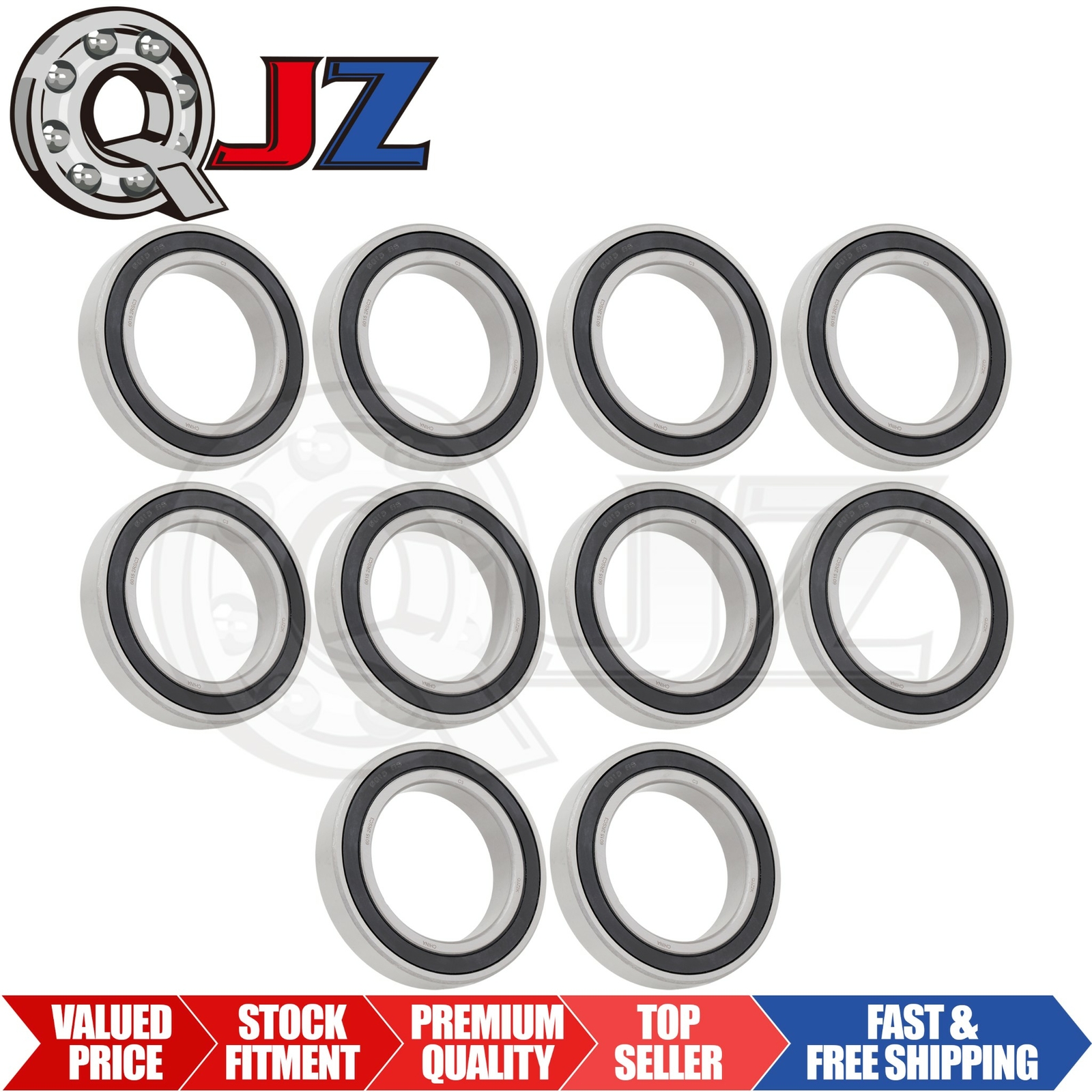 [Qty.10] 6015-2RS Deep Groove Radial Ball Bearing [75mm ID x 115mm OD x 20mm W]