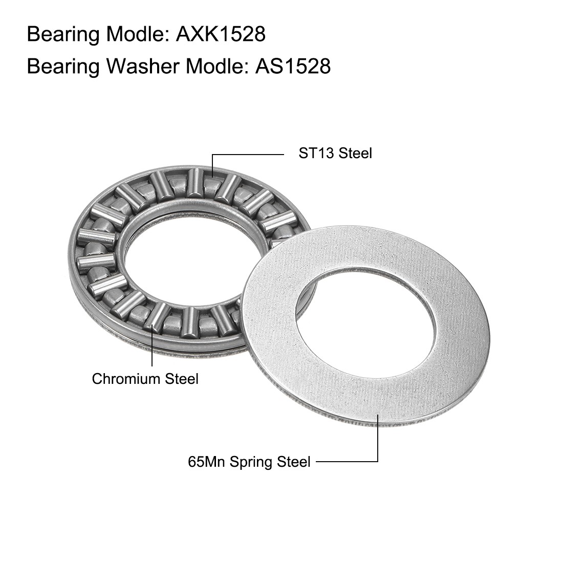 2 Pack AXK1528 Thrust Needle Roller Bearings 15x28x2mm with AS1528 Washers
