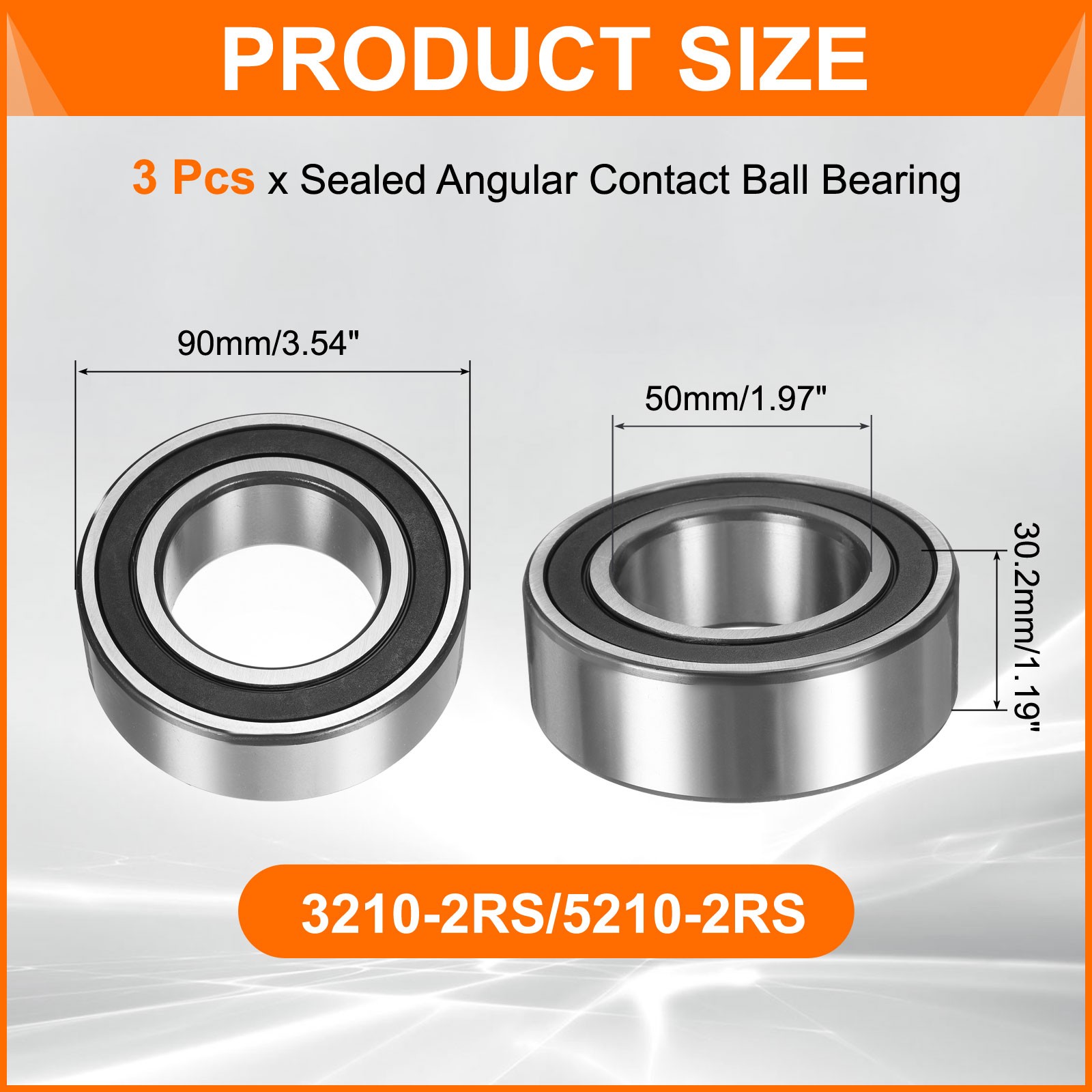 3Pcs Sealed Angle Ball Bearing 50x90x30.2mm for 3210-2RS/5210-2RS